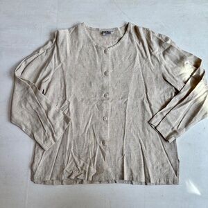 Go Fish Lagenlook Beige Cotton Button Up Blouse